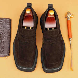 Chaussures en cuir pour hommes décontractées et habillées, nouveau style 2026, cuir véritable, semelle épaisse, bout carré, chaussures décontractées et habillées, tenue formelle - Product Image 4