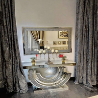 Console Moderne Miroir avec Piétement en Croissant, Panneau en MDF, Meuble d'Appoint Métallique pour Entrée, Couloir, Salon