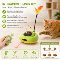Jouet pour chat télécommandé en gros avec distributeur de friandises, queue à plumes, lumière laser, port pour friandises et jeu automatique pour animaux domestiques