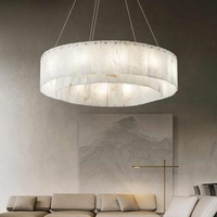 Suspension LED Cercle de Luxe Pendentif en Pierre Naturelle Suspension Lustre en Marbre Albâtre Suspension