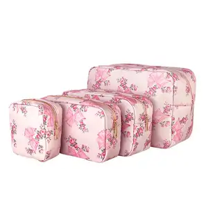 Good Material Nylon Makeup Cosmetics Bag Printing Flower Design Travel Storage Bags Lightweight Cosmetic Case for Lady