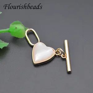 New Design Real Gold Plated Copper Shell Pearl Heart Shape OT Toggle Clasp Connector For Bracelet Necklace Making