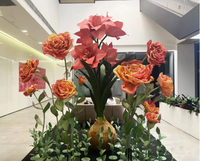 H-583 Ensemble de fleurs géantes personnalisées en papier crépon et organza pour décoration de fenêtre, ensemble floral pour mariage et fête, présentoir autoportant pour magasin