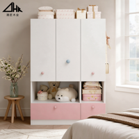 Armoire en bois pour enfants, trois portes, armoire de rangement, rose et blanc, meubles de chambre d'enfant, meubles de maison