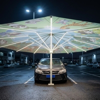 Sombrilla Gigante para Estacionamiento de Autos Eléctricos con Bordes Reflectantes, Tela Resistente a los Rayos UV y Poste de Acero Inoxidable para Plaza de Estacionamiento al Aire Libre