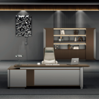 Bureau de direction moderne de luxe en forme de L, plateau en bois écologique et durable, 2400x1000mm, armoire murale LED, chaise pour bureau complet