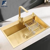 Évier de cuisine rectangulaire amovible multifonctionnel en acier inoxydable 201/304 de qualité alimentaire, finition dorée brossée anti-traces de doigts