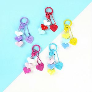 Porte-clés en corde avec pendentif cœur pêche coloré en acrylique, style tendance, motifs étoiles/soleil/lune/nuages/univers, boucle à ressort - Product Image 2