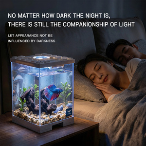Pecera de escritorio JSD para peces Betta, acuario pequeño apilable de acrílico con luz LED, tapa de mosaico, mini pecera para Guppy y peces pequeños - Product Image 2