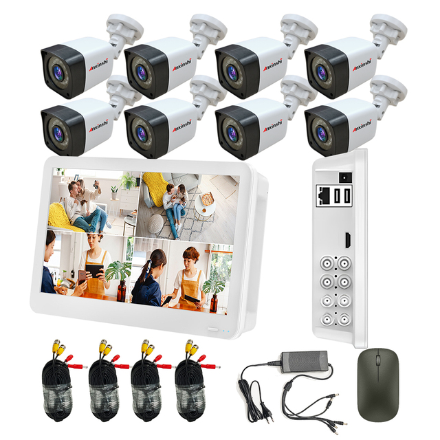 Anxinshi TSEye 2MP 8CH  Full HD Outdoor Waterproof Bullet Camera XVR Kit with Monitor and Recorder  Home Security CCTV System