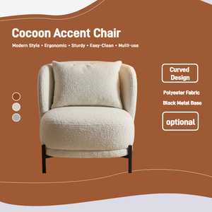 Modern Luxury Living Room Furniture Accent <b>Chair</b> with Boucle Fabric and Black Metal Legs for Bedroom Apartment Hotel - Product Image 4