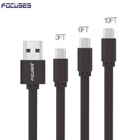 Câble de charge rapide USB plat Micro USB C de 3/6/10 pieds pour téléphone portable, ordinateur et écouteurs - 5 broches Android