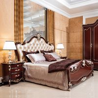 Ensemble de meubles de chambre à coucher de haute qualité, couleur vin rouge, nouveaux lits King Size en bois au design classique