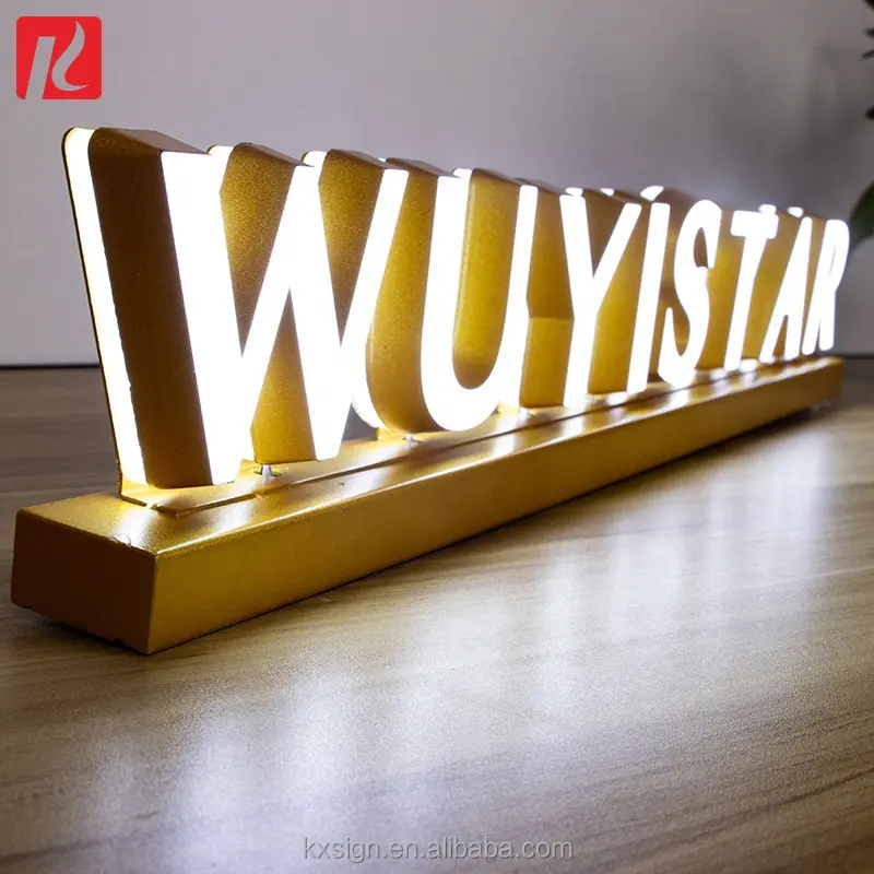 Kexian - Placa de mesa com letras acrílicas personalizadas, suporte de mesa com logotipo LED, etiqueta com nome para mesas