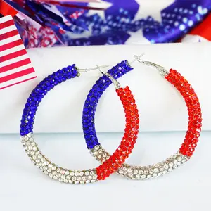 ZheHu Custom Full Rhinestone Creative 4th Of July Earrings Exaggerate Geometry American Independence Day Hoop Earrings
