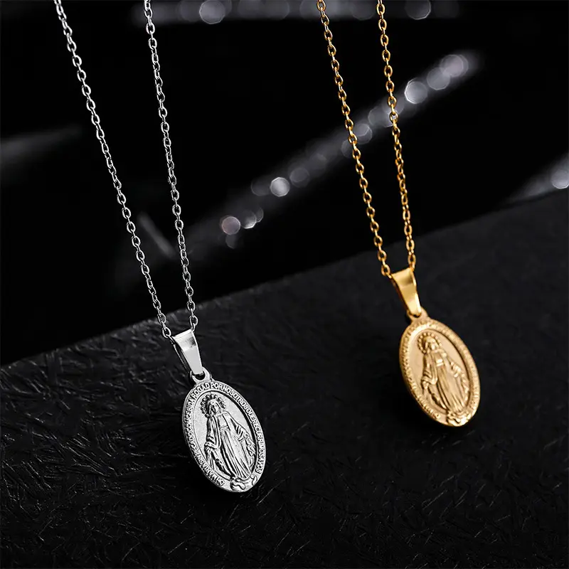 New fashion popular cross religious accessories necklace Virgin Mary prayer faith pendant stainless steel gold / silver jewelry