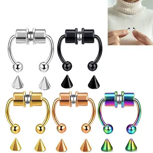 New stainless steel magnet false double head ball cone horseshoe nose ring