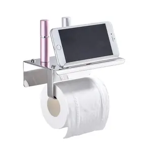Pemegang kertas toilet berperekat dapat diputar 360 derajat dengan rak telepon baja tahan karat pemegang kertas gulungan kertas toilet