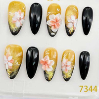 Lot de 10 faux ongles en acrylique faits main, de luxe, couvrants, formes carrée, amande, stiletto, papillon, fleur 3D, fruits d'été, à presser, réutilisables