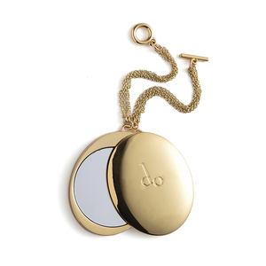 Sang trọng hình bầu dục kim loại vàng Debossed xoay Vanity trang điểm Pocket gương với chuỗi - Product Image 1