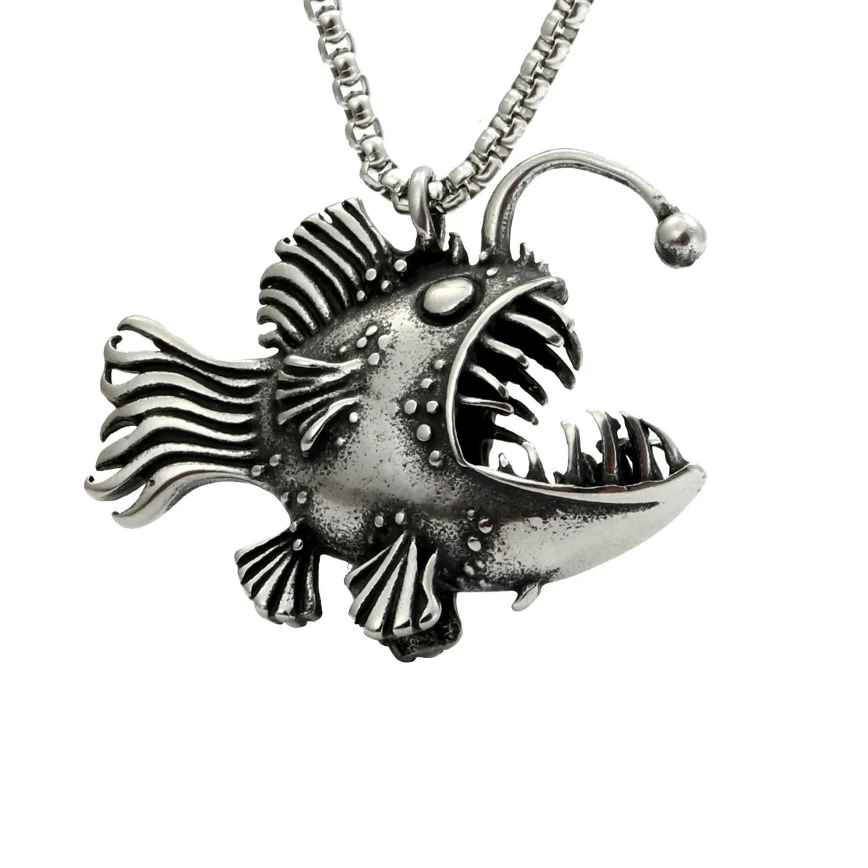 New stainless steel lantern fish pendant retro personality pendant men's titanium steel pendant jewelry necklace