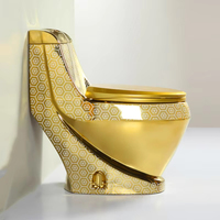 WC Toilette Dorée Une Pièce en Céramique, Sanitaire Bâtiment Fixé au Sol