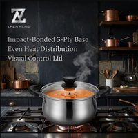 Ensemble de 4 casseroles modernes en acier inoxydable, compatibles induction, avec couvercle en verre visible, pour cuisine professionnelle, vente en gros