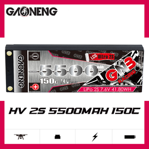 แบตเตอรี่ลิเธียมโพลิเมอร์ GNB GAONENG 5500MAH 2S HV 7.6V 150C LCG 16.5 มม. แบบแท่ง พร้อมเคสแข็ง ขนาดหัวแบตเตอรี่ 5.0 มม. สำหรับรถบังคับวิทยุสเกล 1:10 แบบไม่มีแปรงถ่าน - Product Image 3
