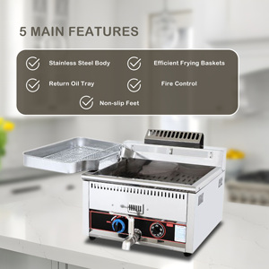 <span class=keywords><strong>Friteuse</strong></span> à gaz de table BCH17L de bonne qualité, 17 L, avec contrôle de la température et plateaux de retour d'huile latéraux - Product Image 3
