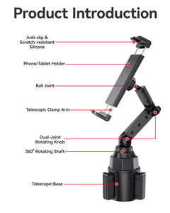 <span class=keywords><strong>Support</strong></span> de <span class=keywords><strong>tablette</strong></span> et porte-gobelet de voiture 2-en-1 portable en ABS, réglable en hauteur, extensible, rotation à 360°, stable pour iPad et téléphone – Vente directe usine - Product Image 5