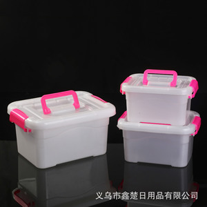 Plastic Storage Bins With Lids Rectangle Transparent Blue Base Stackable Organizers For Toys <b>Laundry</b> Desktop Use - Product Image 3