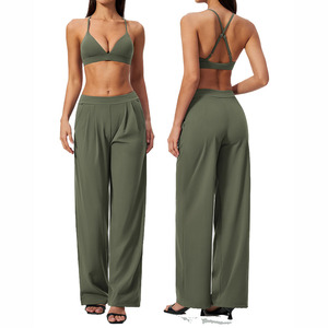 Conjunto Deportivo Personalizado, Sujetador Deportivo Transpirable, Pantalones Anchos, Elásticos en Cuatro Direcciones, Conjunto de 2 Piezas para Fitness y Yoga - Product Image 1