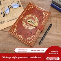 Carnet de notes A5 rétro exclusif transfrontalier avec serrure à code, journal créatif, bloc-notes étudiant, papeterie, 100 feuilles, cadeau en polyuréthane