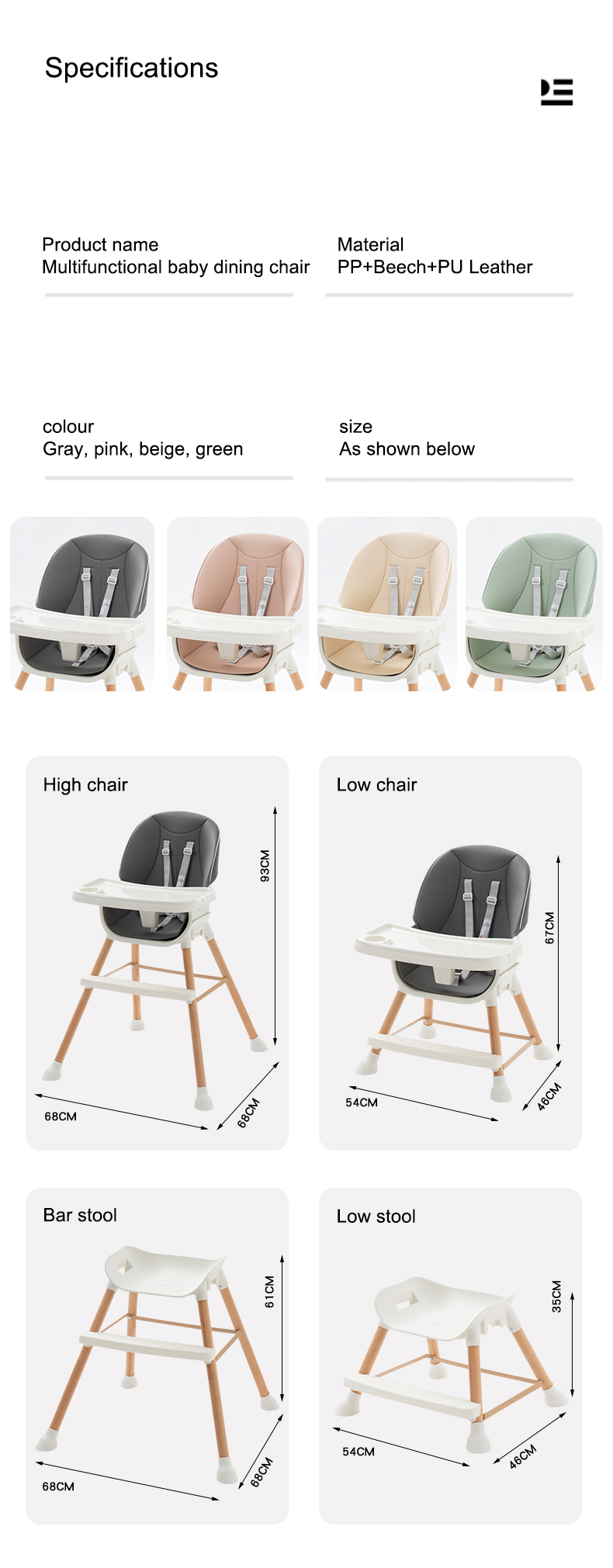 chaise haute bébé Couleur Bois - Cozymum