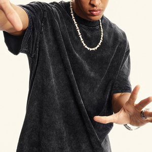 Vente en gros personnalisée de T-shirts rétro à col rond pour hommes, en coton, coupe oversize, grande taille, délavé, effet délavé à l'acide - Product Image 2