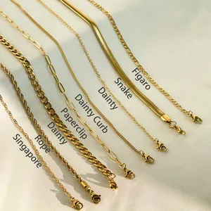 Minimalistisches 18k Gold vergoldetes edelstahl-geschichtetes Choker-Halsband Frauen kubanischer Büroklip Twist Figaro Kette Halskette