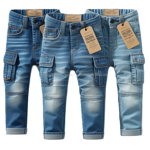 Jean cargo noir pour garçons, 100 % coton, taille mi-haute, longueur cheville, taille élastique, 6 poches, respirant, séchage rapide, résistant à la décoloration, taille plus - Product Image 1