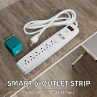 Multiprise intelligente blanche certifiée ETL 15A avec double port USB, protection contre les surtensions et les surcharges, 6 prises CA pour dortoir et chambre à coucher
