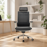 Chaise de bureau exécutive moderne avec accoudoirs réglables, appui-tête, revêtement en tissu, siège pivotant et poignée d'inclinaison pour l'étude