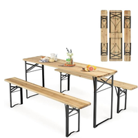 Ensemble table et banc pliants robustes de style bistrot classique en bois de sapin massif avec support métallique renforcé pour l'extérieur, la cour arrière, la terrasse, les repas en plein air