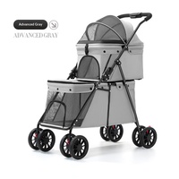 Poussette portable pour animaux de compagnie en alliage d'aluminium à double étage, pliage rapide en deux étapes, réglable, sans démontage requis, chariot à espace extra large