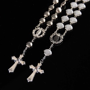 Pulsera de <span class=keywords><strong>Rosario</strong></span> con Cuentas Planas en Forma de Concha de Vieira de 8mm, Plateada en Plata Antigua, de Aleación Vintage - Product Image 4