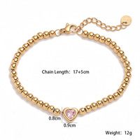 Bracelet de mode en acier inoxydable fait main avec perles, chaîne et breloque cœur en zircon cubique, bijoux pour femmes, plaqué or 18 carats