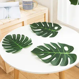 도매 인공 녹색 잎 줄기 실크 라텍스 잎 다른 크기와 디자인 하와이 장식 벽 식물