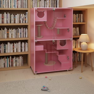 บ้านแมวหรูหราสำหรับใช้ภายในและภายนอกอาคาร พร้อมเฟอร์นิเจอร์ ดีไซน์สำหรับแมวขนาดใหญ่ บ้านสัตว์เลี้ยง คอกแมว และระบบแคทเทียโร - Product Image 5