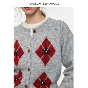 Chaqueta de Punto Retro con Diseño Argyle VEGA CHANG, Suéter de Moda para <span class=keywords><strong>Mujer</strong></span>, Cárdigan para <span class=keywords><strong>Mujer</strong></span>, Nuevo Suéter Versátil para Otoño e Invierno 2026 - Product Image 2