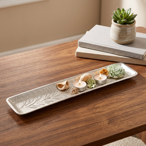 Rectangular <b>Serving</b> <b>Tray</b> With Plant Pattern Polished Finish Decorative For Residential Use - Product Image 6
