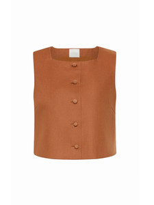 Women's <b>Old</b> Money Style Linen Square Neck Vest A-Line Shorts, Slimming Sleeveless Cropped Top Two-Piece Set - Product Image 5