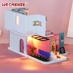 IIECREATE K-034 rose café Miniature pour Kits <span class=keywords><strong>de</strong></span> <span class=keywords><strong>maison</strong></span> <span class=keywords><strong>de</strong></span> poupée bricolage assembler <span class=keywords><strong>maison</strong></span> en bois avec jouet léger pour les filles - Product Image 6