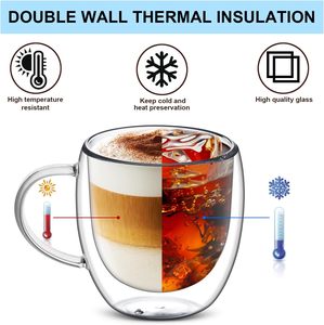 Taza de Café y Té Aislada Transparente Resistente al Calor y Frío de 350 ml (12 oz), Tazas de Vidrio de Doble Pared con Asa - Product Image 2